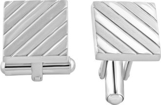 Pompeii3 Mens Stainless Steel Square Striped Polished 14mm Cufflink
