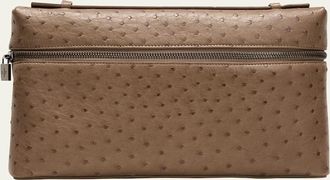 Loro Piana Mens Ostrich-Embossed Zip Pouch Bag