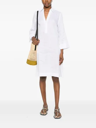 Archivio 67 Archivio 67 Womens V-Neck Side Slits Linen Chemisier Dress