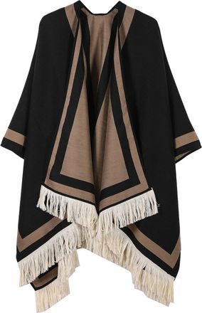 Generic Shawls and Wraps for Women Poncho Cape Shawl Reversible Oversized Blanket Poncho Cape Printed Shawl with Tassel Slit Hem Ruana Open Front Cardigan Win