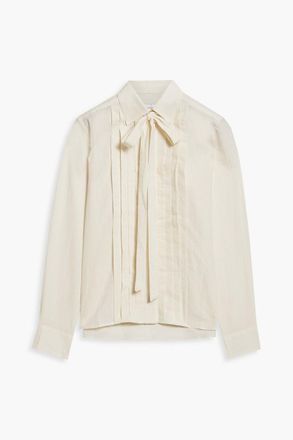 Officine G&eacute;n&eacute;rale Pussy-bow pintucked cotton-jacquard blouse - White - L