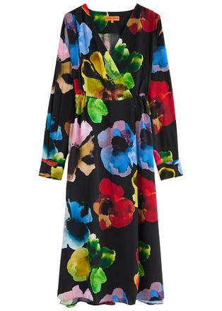 Stine Goya Floral-print Wrap-effect Matte Satin Midi Dress - Multicoloured 1 - S (UK8-10 / S)