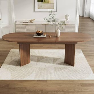 Merax Modern Extendable Oval Dining Table 160-200cm for 6-8 People in Walnut