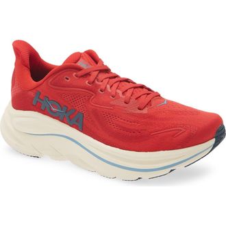 Hoka One One Clifton 10 Running Shoe - Wide Width Available in Vermillion /Varsity Navy at Nordstrom, Size 10.5
