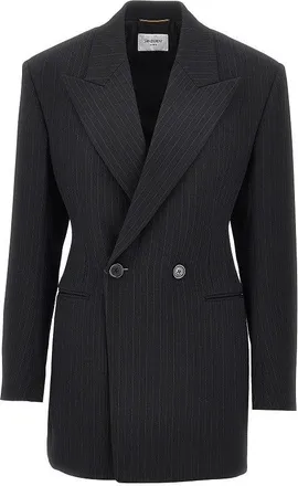 Saint Laurent Pinstriped wool-blend double-breasted jacket Woman 36