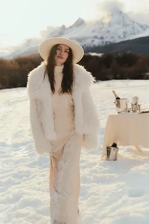 BHLDN High-Neck Velvet Scallop-Hem Maxi Dress