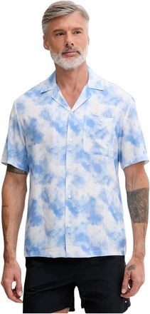 Karl Lagerfeld Monogram-print Camp-collar Shirt - Heren - Korte mouwen Overhemden - Blauw - XL - Overhemden