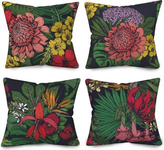 OEM Juego De Fundas De Almohada Para Exteriores Con Estampado Floral Pbobriich (4 Piezas), Fundas De Almohada De Lino R&uacute;stico, Decoraci&oacute;n Para El Hogar, 4