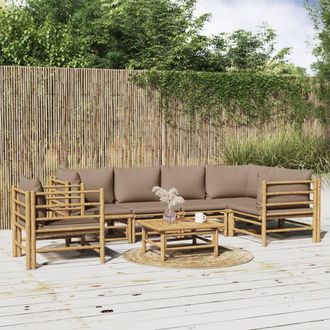 vidaXL Set De Muebles De Jard&iacute;n 7 Piezas Bamb&uacute; Y Cojines Gris Taupe Vidaxl