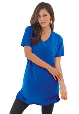 Roaman's Plus Size Ultimate Cotton V-Neck Short Sleeve Tunic in Vivid Blue at Nordstrom, Size 6X