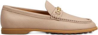 Tod's Gold-Tone Buckle Grained Leather Loafers Shoes