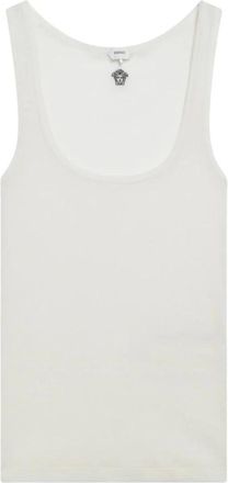 Versace Medusa Logo Ribbed Tank Top - Dames - Tops zonder mouwen - Wit - S - Wol - Tops