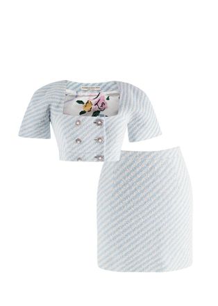 Alessandra Rich Striped Tweed Cropped Jacket and Skirt Size XS