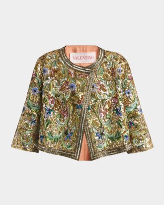 Valentino Garavani Floral Sequin Caplet Jacket