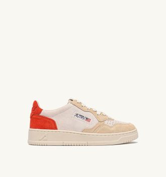 Autry MEDALIST LOW TRICOLOR SNEAKERS IN SUEDE COLOR WHITE SAND AND FIRE