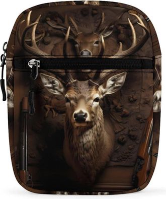 Generic Deer Animal Skull Antler Hunting Crossbody Bag Adjustable Satchel Cute Shoulder Bag Lightweight Sling Bags
