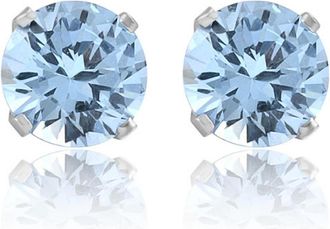 Pompeii3 1Ct TW Aquamarine 5mm Studs in 10k White or Yellow Gold