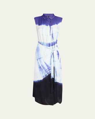 Kobi Halperin Ivria Tie-Dye Sleeveless Midi Wrap Shirtdress