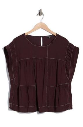 Adrianna Papell Topstitched Crinkled Cap Sleeve Top in Chocolate/Ivory at Nordstrom Rack, Size 1X