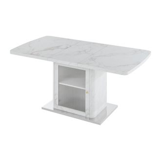 Urban Meuble Mesa de comedor extensible blanca con espacio de almacenamiento