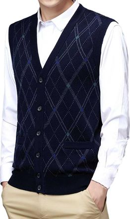 Generic Mens Gilets V Neck Sleeveless Jumper Vest Mens Sleeveless V Neck Plain Sweater Vest Cotton Casual Autumn Winter Ribbed Tanks Tops Vest Top