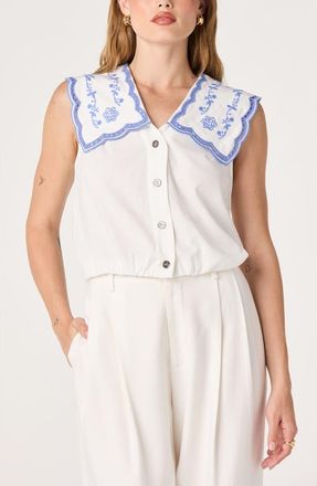 ASTR the Label Corinne Embroidered Button-Up Shirt in White Blue at Nordstrom, Size X-Small