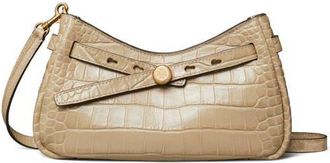 Tory Burch Romy Zip Top Croc Embossed Leather Crossbody Bag in Ginger Leaf at Nordstrom