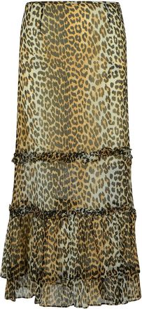 Ganni Long Skirt In Viscose Chiffon With Leopard Print