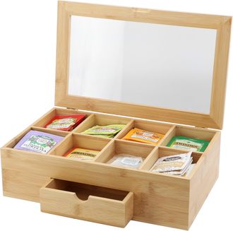 MegaChef 13 x 8 Inch Bamboo Tea Box Organizer with Acrylic Top Window