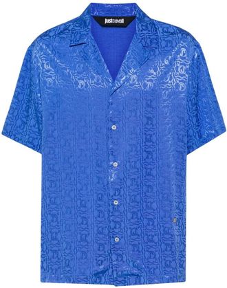 Just Cavalli logo-jacquard bowling shirt - men - Viscose - 44 - Blue