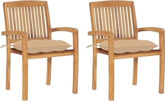 vidaXL Sillas De Jard&iacute;n 2 Uds Con Cojines Madera Maciza De Teca Beige Vidaxl