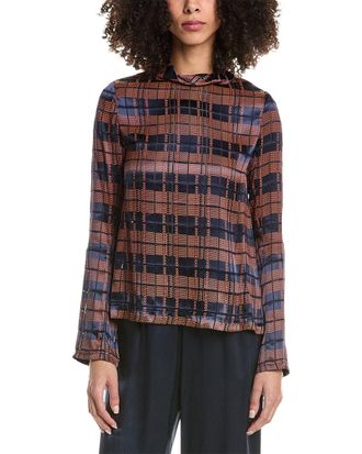 3.1 Phillip Lim Hester Plaid Devore High Neck Silk-Blend Top