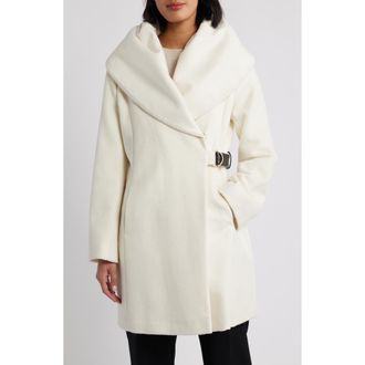 Via Spiga Hooded Wool Blend Belted Coat in Winter White at Nordstrom, Size Xx-Large