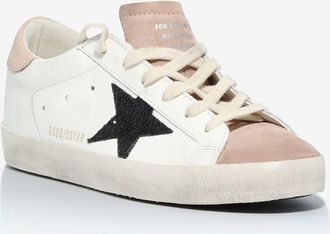 Golden Goose Niedrige Wild- und Glattledersneakers mit Glitterstern Super-Star