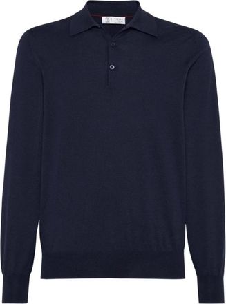 Brunello Cucinelli Cotton Lightweight Knit Polo - Heren - Polos - Blauw - XL - Katoen - Tops