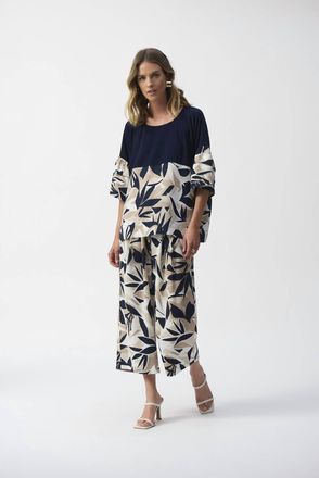 Joseph Ribkoff Silky Knit Tropical Print Boxy Top In Vanilla Multi