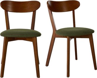 Miliboo Sillas Vintage De Madera Oscura Y Tejido Con Efecto Terciopelo Texturizado Verde Caqui (lote De 2) Dove