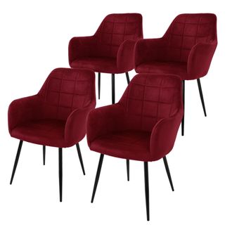 ECD Germany Ecd Germany Juego De 4 Sillas De Comedor Con Respaldo Y Reposabrazos Asiento De Terciopelo Granate N&oacute;rdico Con Patas De Metal Asiento De Cocina Sala D