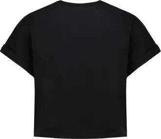 Balmain Womens Vintage Print Crop T-Shirt - Balmain Cotton Black Ready-To-Wear T-Shirts