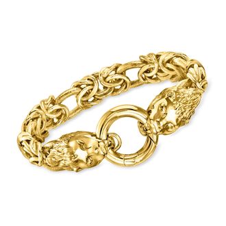 Ross-Simons Italian 14kt Yellow Gold-Plated Double Lion Head Byzantine Bracelet