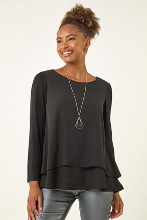 Roman Chiffon Overlay Necklace Top