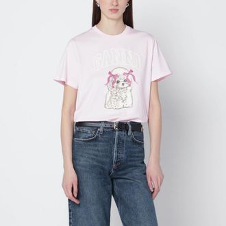 Ganni Light pink T-shirt with logo print