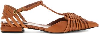 Roberto Cavalli braided-leather flat pumps - women - Bos Taurus/Goat Skin/Bos Taurus - 36 - Brown
