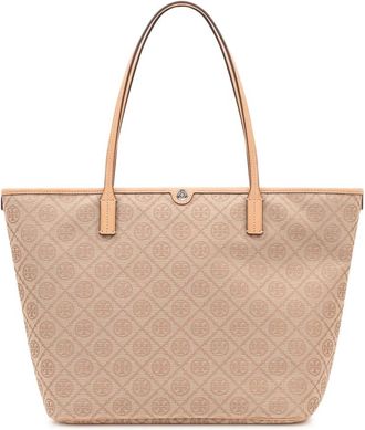 Tory Burch T Monogram Zip Tote - Dames - Shoppers - Bruin - ONE Size - Katoen - Tassen