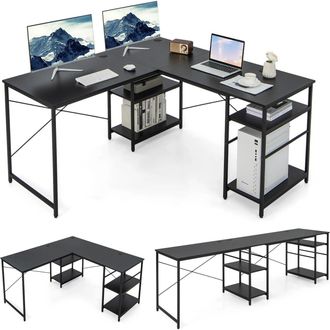 Costway L-Shaped Corner Computer Desk Study Writing Desk Home Office Workstation with Storage Shelf