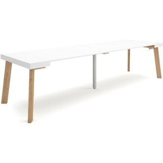Skraut Home Skraut Home - Mesa Consola Extensible, Mesa Comedor Plegable, 300, Para 14 Comensales, Patas De Madera, Estilo Moderno, Blanco