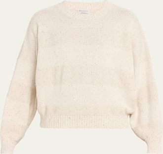 Brunello Cucinelli Linen-Cotton Pailette Striped Crewneck Sweater