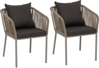 Hhg Nunca usado] Juego de 2 sillas de jardín HHG 616, reposabrazos para exterior, tejido de cuerda de aluminio resistente a la intemperie Rope, gris