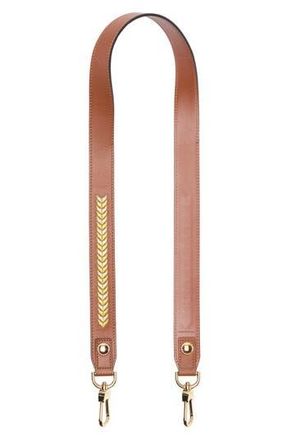 Longchamp Metallic Embroidered Leather Shoulder Strap in Cognac at Nordstrom Rack