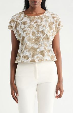 Pleione Textured Sheer Gathered Top in Taupe Cream Abstract at Nordstrom Rack, Size X-Large